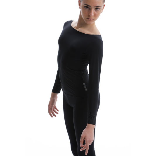 Microfiber long sleeve boat neck shirt