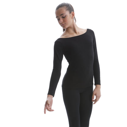 Maglia in cotone a maniche lunghe con scollo a barcha