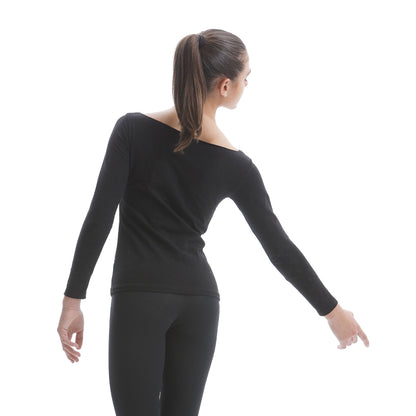 Maglia in cotone a maniche lunghe con scollo a barcha