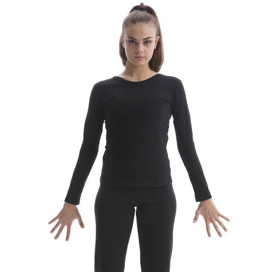 Cotton long sleeve drop neck top