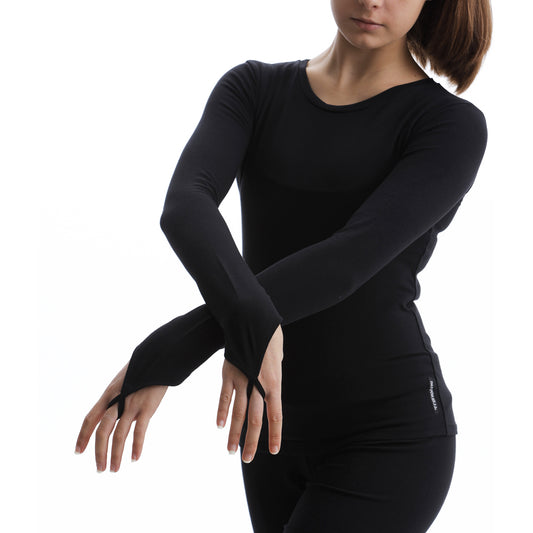 Cotton long sleeve top with finger loops