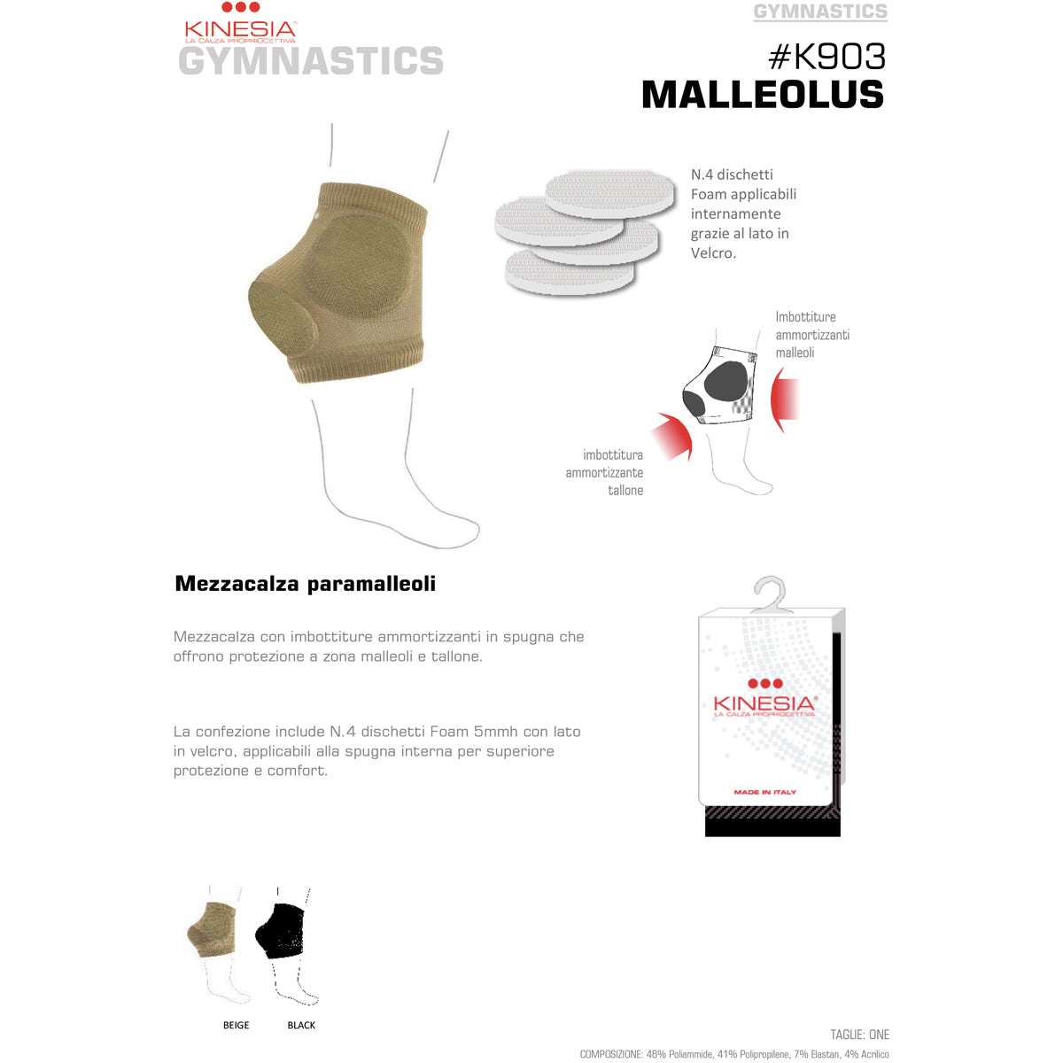 Half-heel sock with malleolus and heel protection Kinesia MALLEOLUS